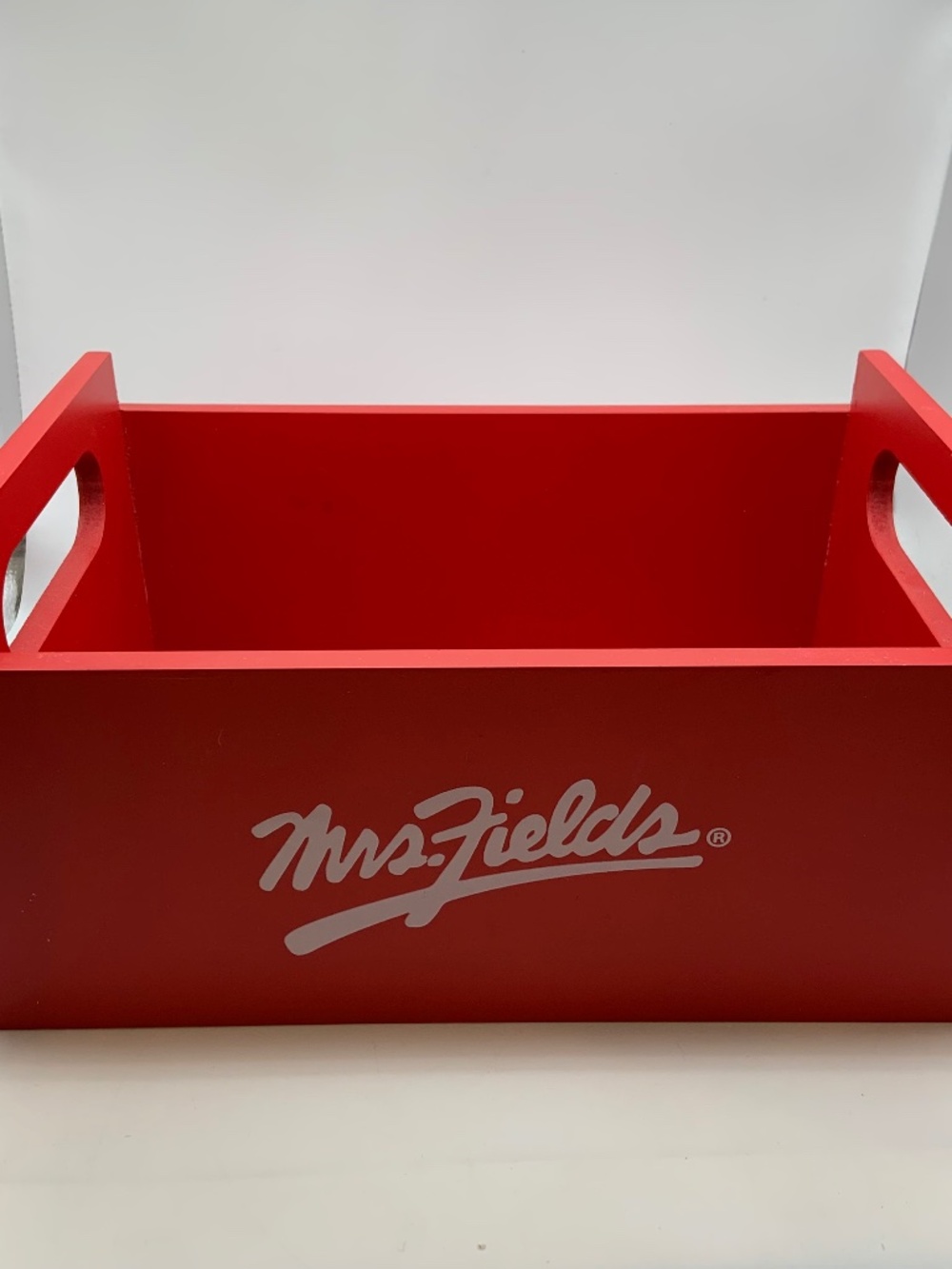 Vintage Mrs. Fields Wooden Logo Box Retro 11" Crate Red/White